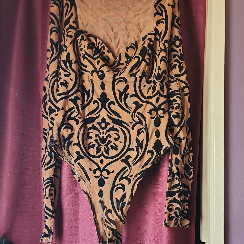 Shein Black and Brown Patterned Bodysuit